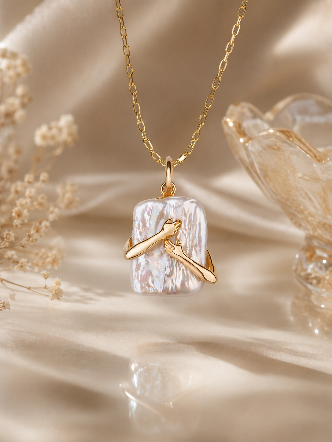 Unique Square Pearl Couple Pendant Necklace