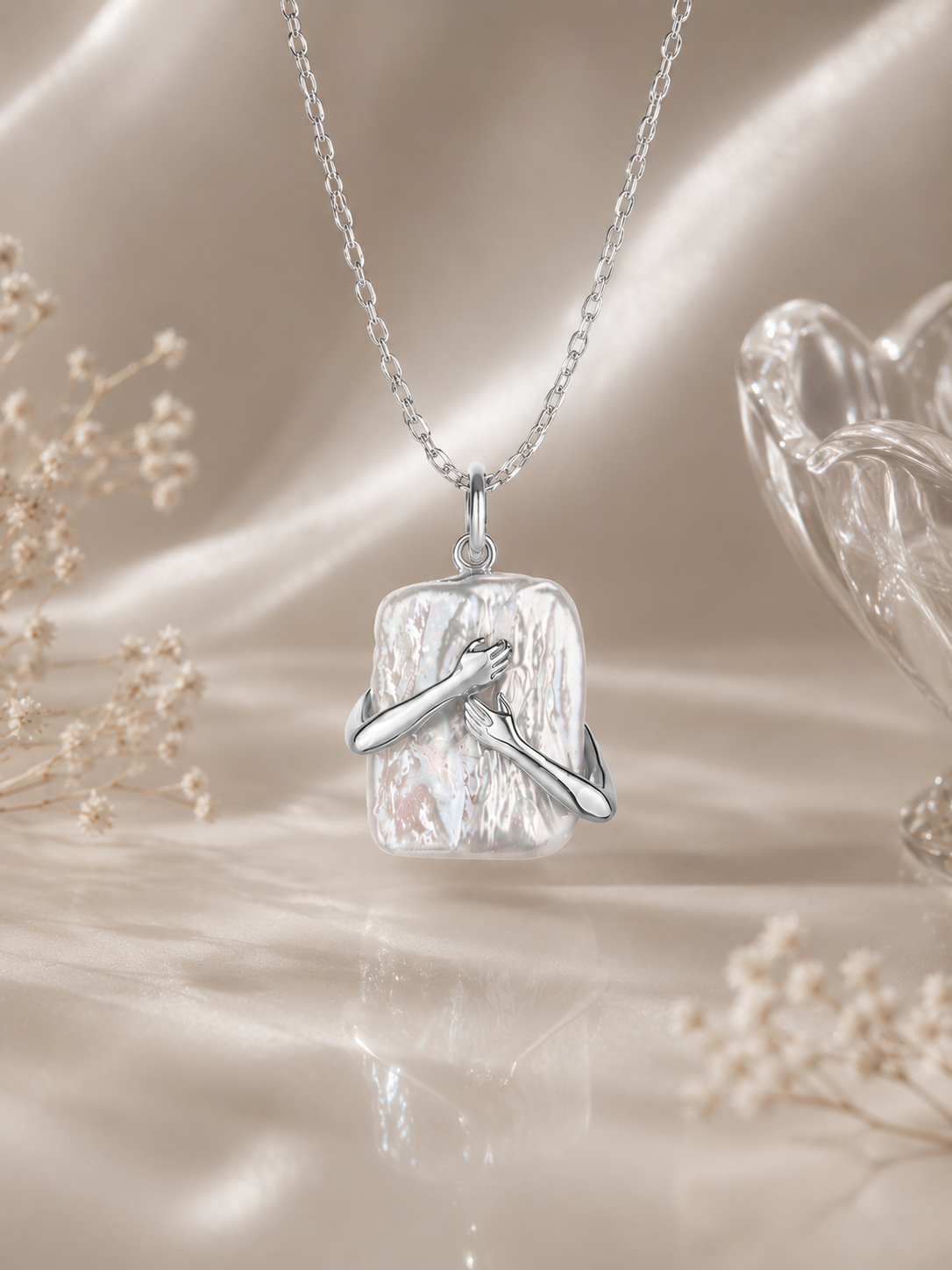 Unique Square Pearl Couple Pendant Necklace